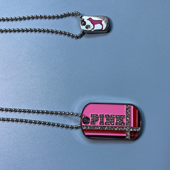 PINK Dog Tag Necklace Victoria's Secret Bling Hard to Find RARE - Picture 6 of 9